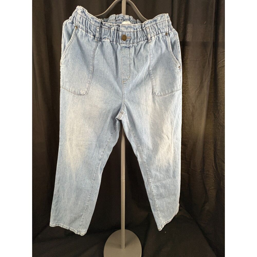 LOFT Petite High Rise Straight Jeans L Light Wash Elastic Waist Utility
